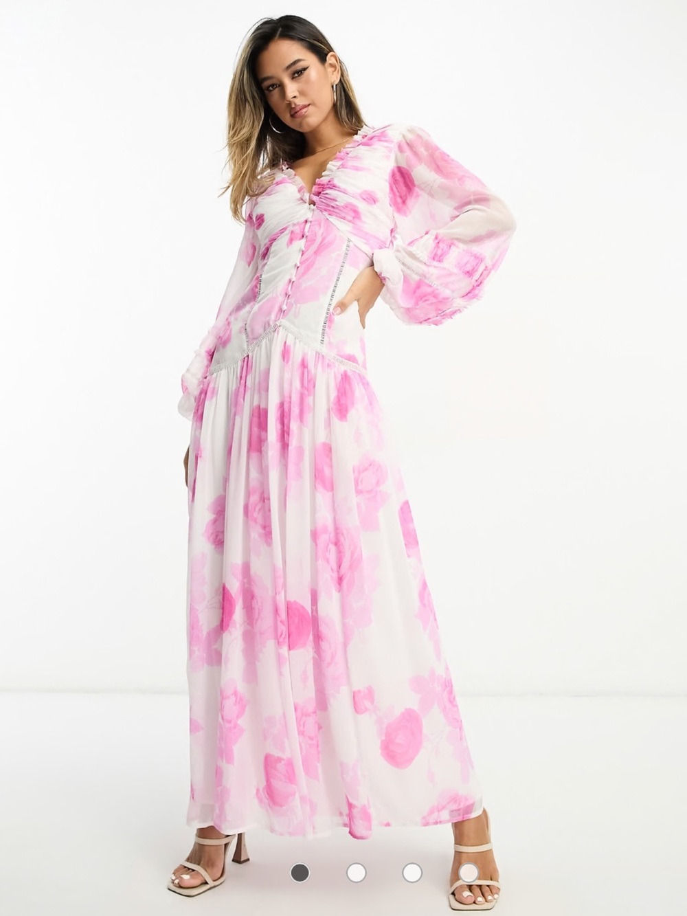 ASOS Pink Floral Sheer Sleeve Maxi Dress
